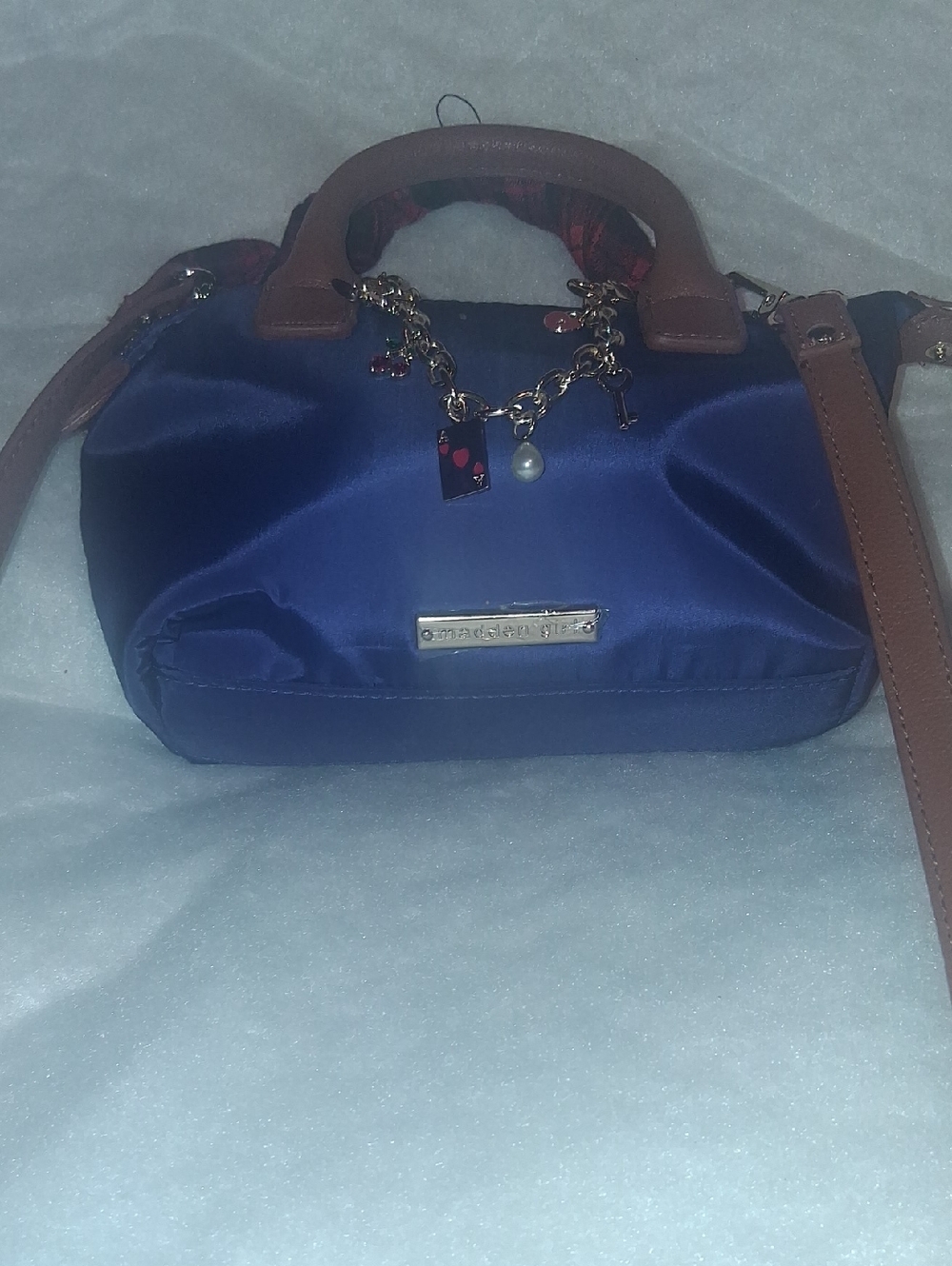 Madden Girl Royal Blue Satchel with Brown Trim and Charm
